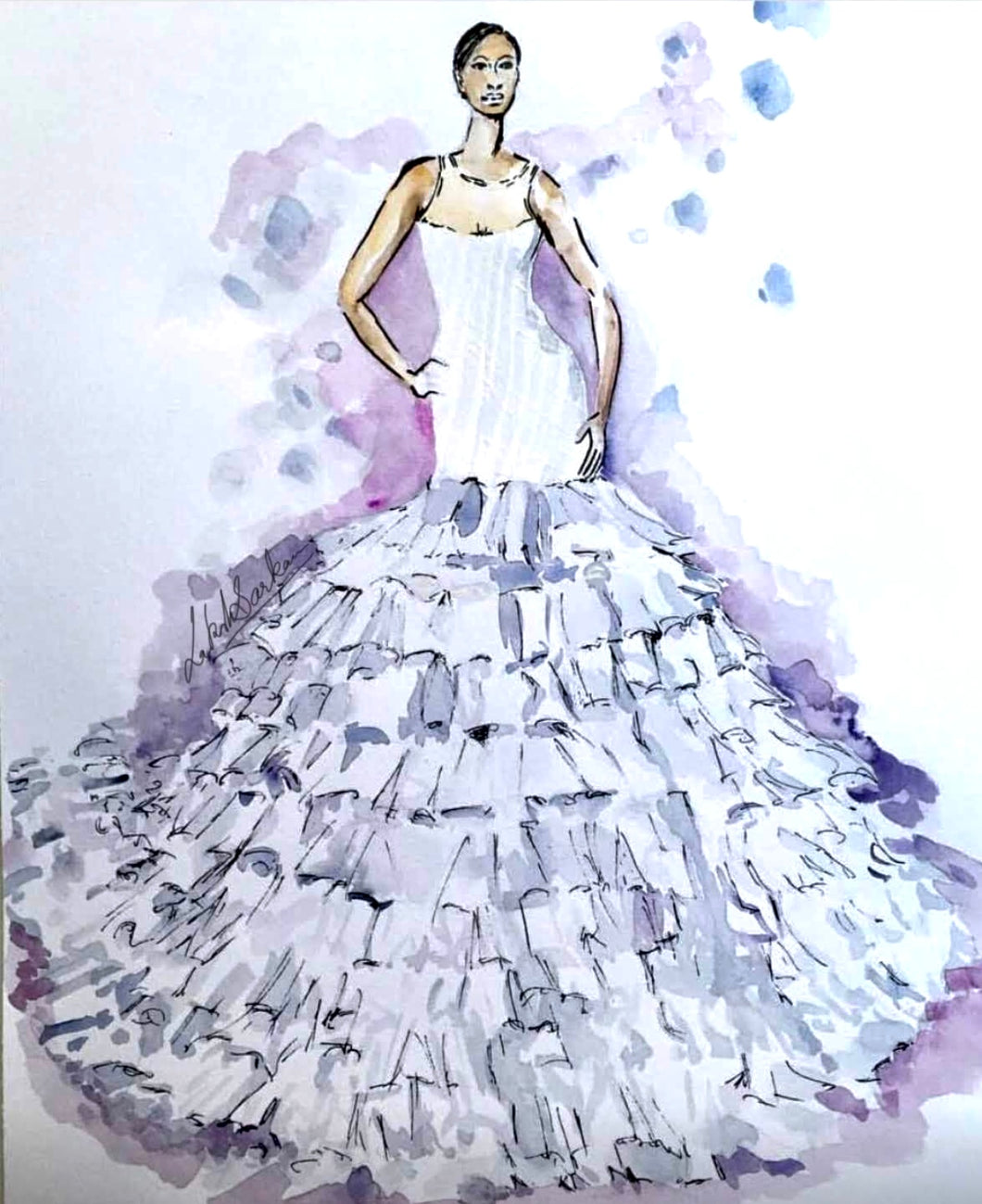 Custom Bridal Illustration -Watercolors + Pens on Paper