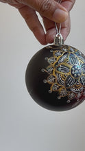 Load and play video in Gallery viewer, Hand Painted Christmas ornament - Black , Gold , White
