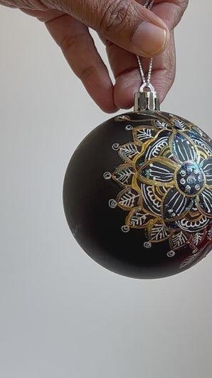 Hand Painted Christmas ornament - Black , Gold , White
