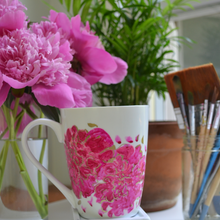 Load image into Gallery viewer, Hand painted peonies on coffee mug 

