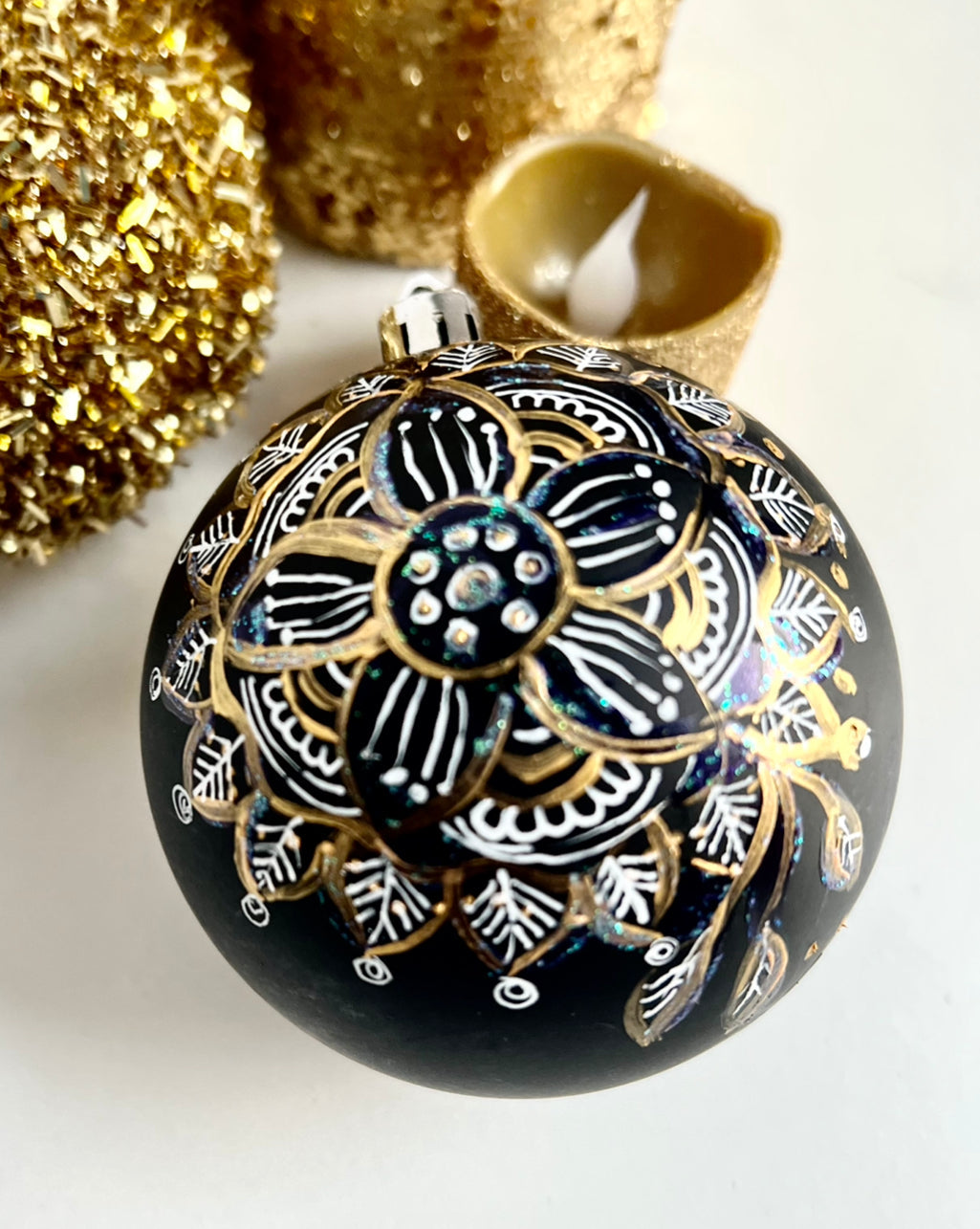 Hand Painted Christmas Ornament - BLACK AND GOLD 3