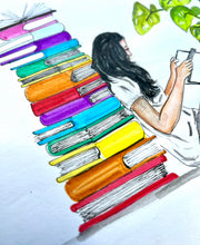 Load image into Gallery viewer, Leaning against books - For the Book Worm  - Art Print
