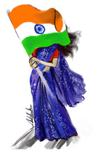 Load image into Gallery viewer, Jai Hind - Woman in sari holding Indian flag - Illustration Art Print
