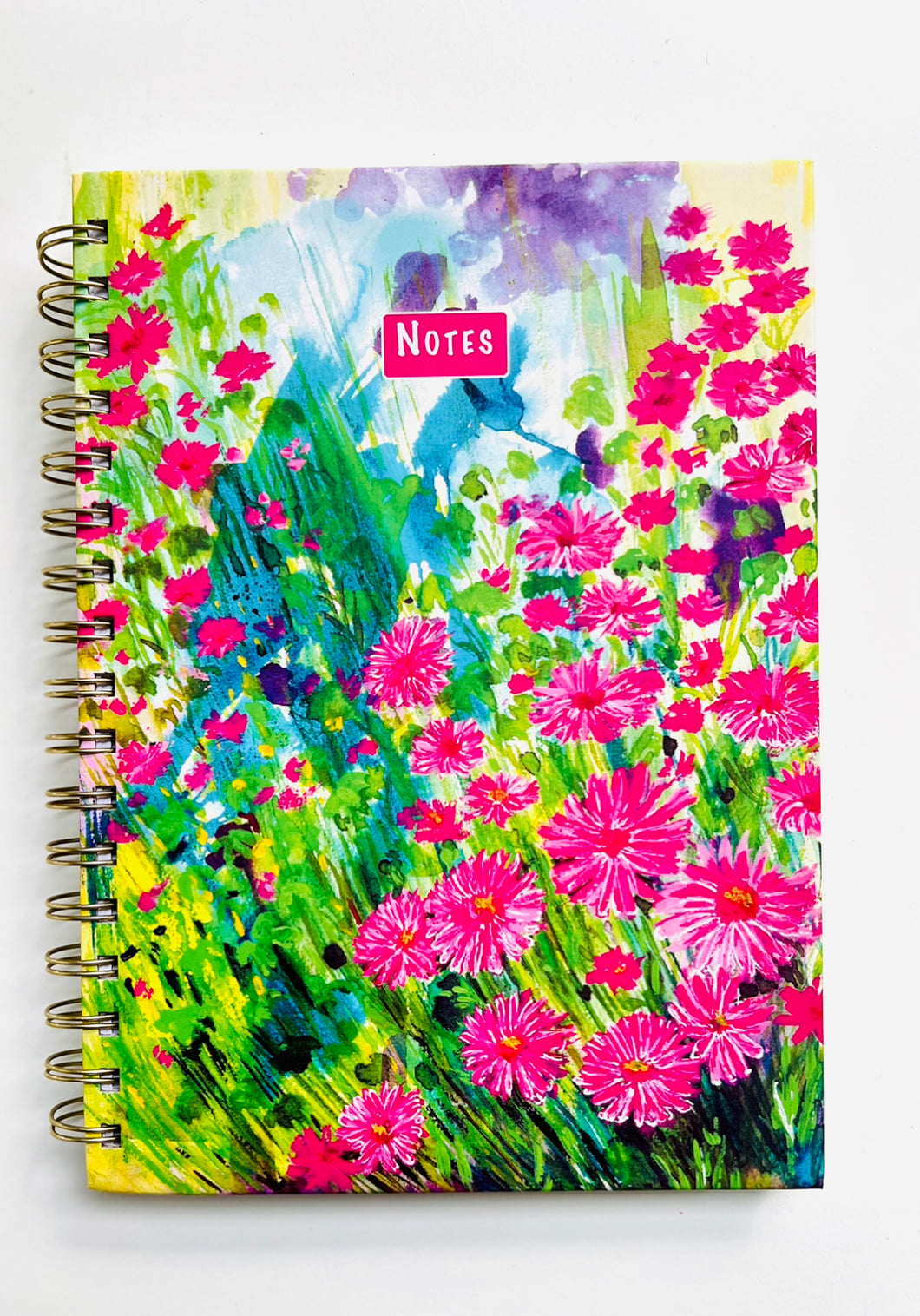 Hardbound Sprial Notebook - Pink Flowers and greenery