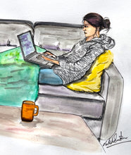 Load image into Gallery viewer, Couch Life - Work From Home in the Winter Illustration- Art Print
