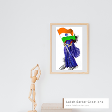 Load image into Gallery viewer, Jai Hind - Woman in sari holding Indian flag - Illustration Art Print
