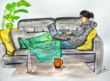 Load image into Gallery viewer, Couch Life - Work From Home in the Winter Illustration- Art Print

