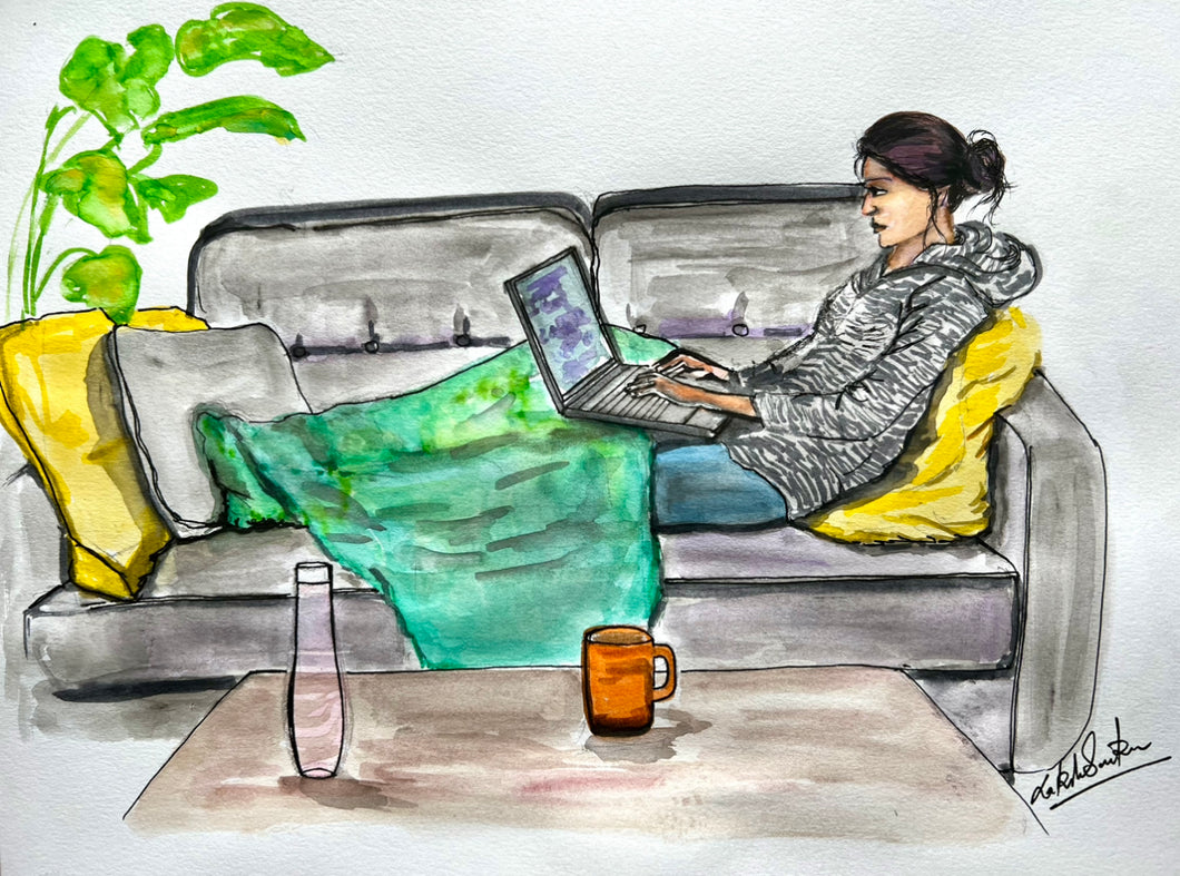 Couch Life - Work From Home in the Winter Illustration- Art Print