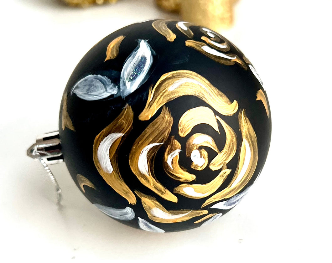 Hand Painted Christmas Ornament - BLACK AND GOLD 7