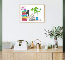 Load image into Gallery viewer, Leaning against books - For the Book Worm  - Art Print
