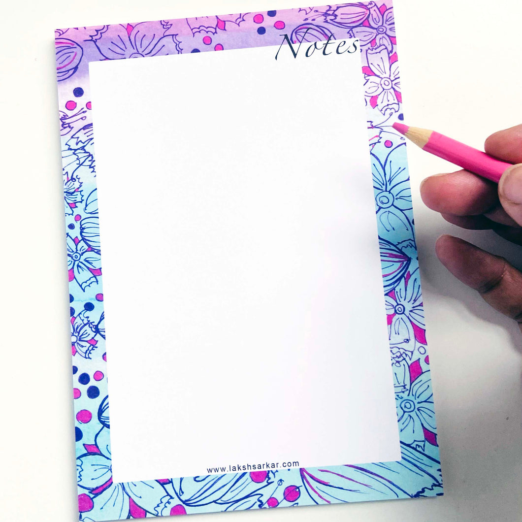 Notepad - Blue and Pink Floral meadow