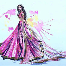 Load image into Gallery viewer, Woman in Pink Ghagra Choli - Indian Inspired Fashion Illustration
