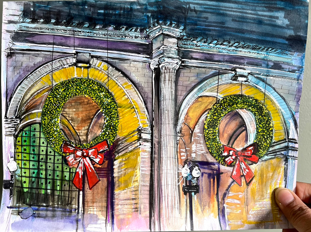 Union Station Christmas Wreaths - Art Print