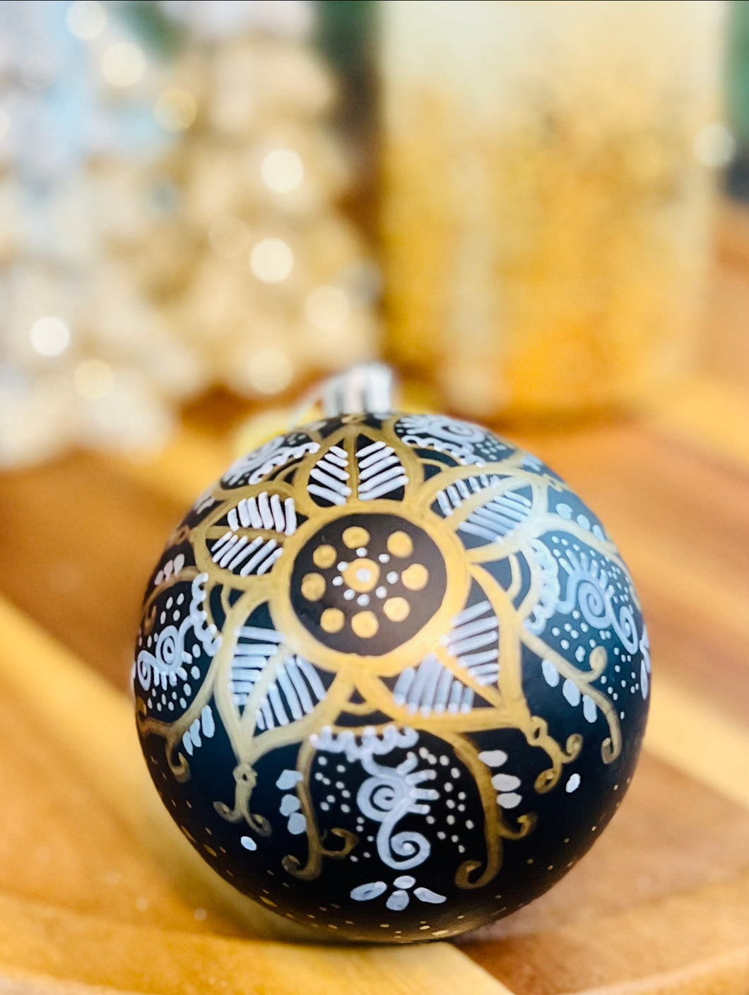 Hand Painted Christmas Ornament - BLACK AND GOLD 11