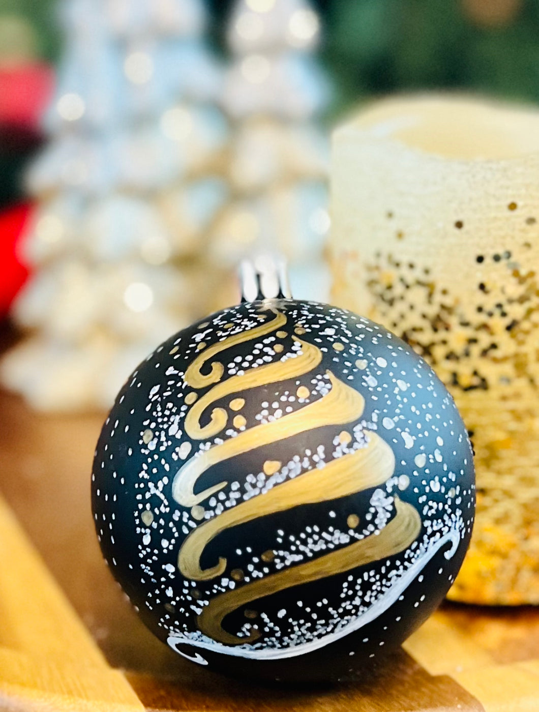 Hand Painted Christmas Ornament - BLACK AND GOLD 9