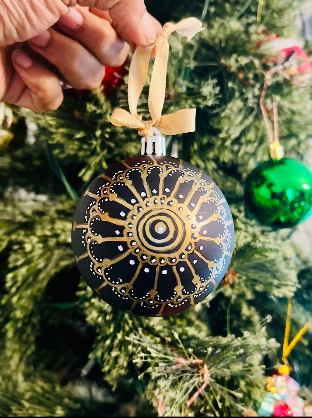Hand Painted Christmas Ornament - BLACK AND GOLD 12